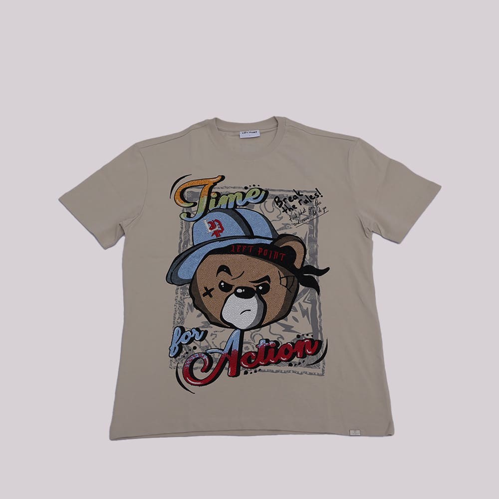 Left Point Crystal Bear Blue Hat Time For Action T-Shirt