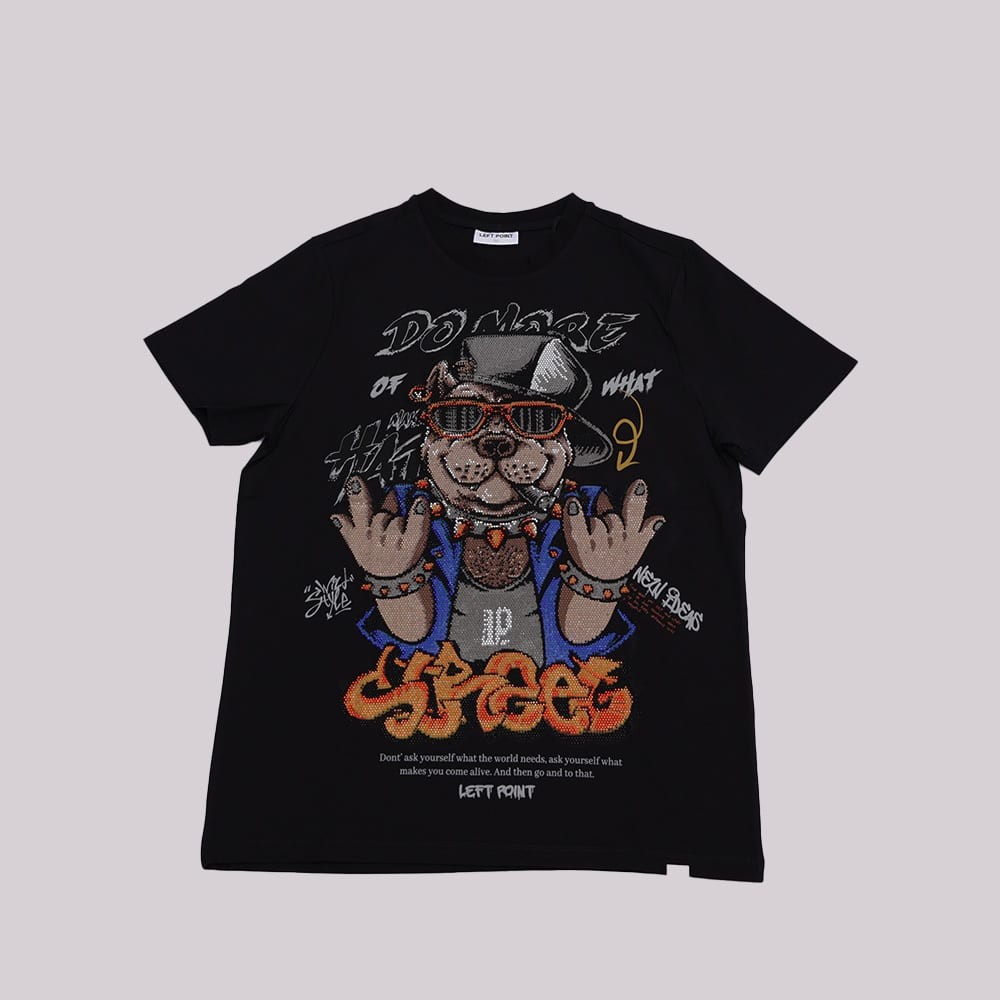 Left Point Crystal Dog Blue with glasses T-Shirt