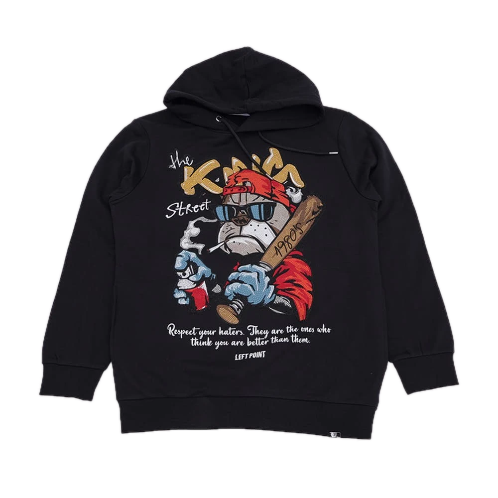 [SUDNG054] Left Point Crystal Dog Red with bat Sweatshirt (XG, Negro)